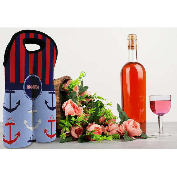 Classic Anchor & Stripes Double Wine Tote - LIFESTYLE (new)
