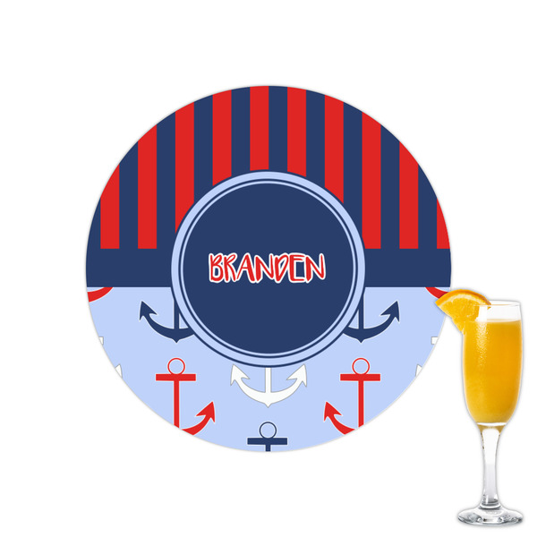 Custom Classic Anchor & Stripes Printed Drink Topper - 2.15" (Personalized)