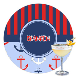 Classic Anchor & Stripes Printed Drink Topper - 3.5" (Personalized)