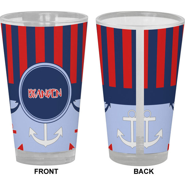 Classic Anchor & Stripes Pint Glass - Full Color - Front & Back Views