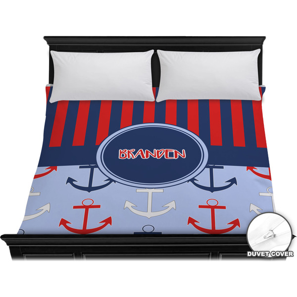 Custom Classic Anchor & Stripes Duvet Cover - King (Personalized)