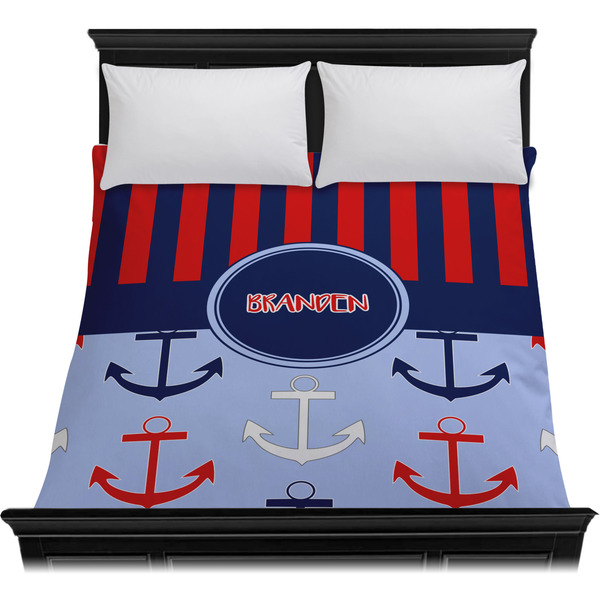 Classic Anchor & Stripes Duvet Cover - Queen - On Bed - No Prop