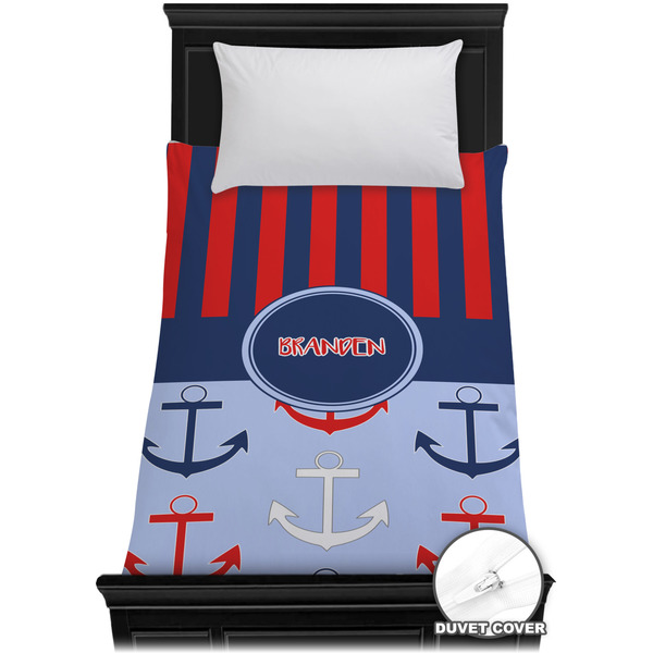 Custom Classic Anchor & Stripes Duvet Cover - Twin (Personalized)