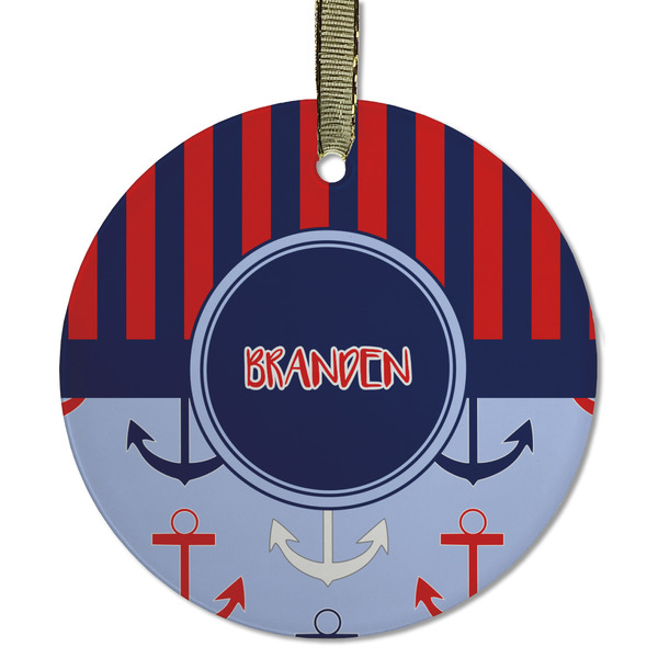 Classic Anchor & Stripes Frosted Glass Ornament - Round