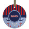 Classic Anchor & Stripes Flat Glass Ornament - Round w/ Name or Text