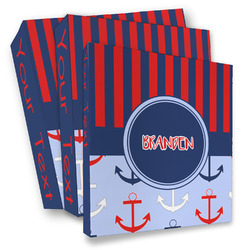 Classic Anchor & Stripes 3 Ring Binder - Full Wrap (Personalized)