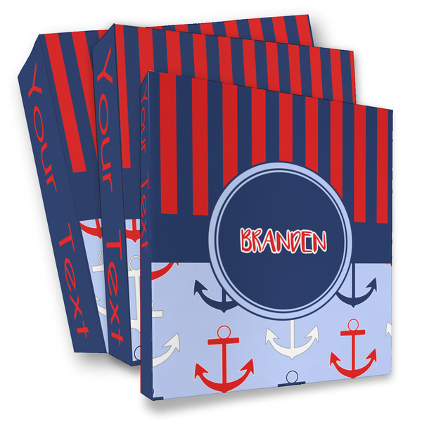 Custom Classic Anchor & Stripes 3 Ring Binder - Full Wrap (Personalized)