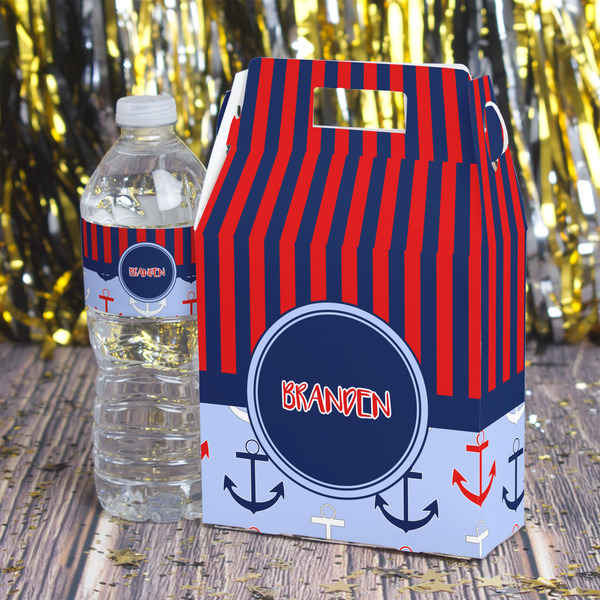 Classic Anchor & Stripes Gable Favor Box - In Context