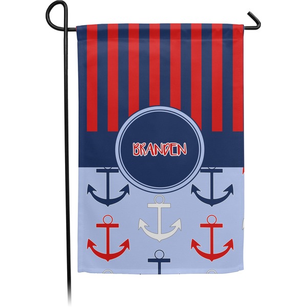 Custom Classic Anchor & Stripes Small Garden Flag - Double Sided w/ Name or Text