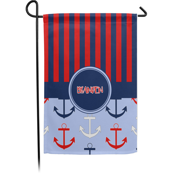 Custom Classic Anchor & Stripes Small Garden Flag - Single Sided w/ Name or Text