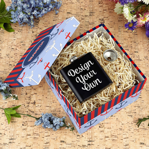 Classic Anchor & Stripes Gift Boxes with Lid - Canvas Wrapped - Large - In Context