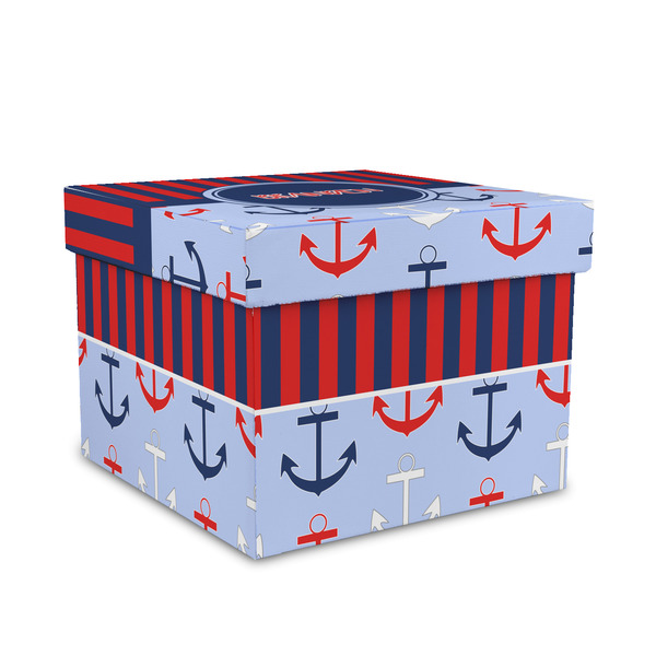 Custom Classic Anchor & Stripes Gift Box with Lid - Canvas Wrapped - Medium (Personalized)