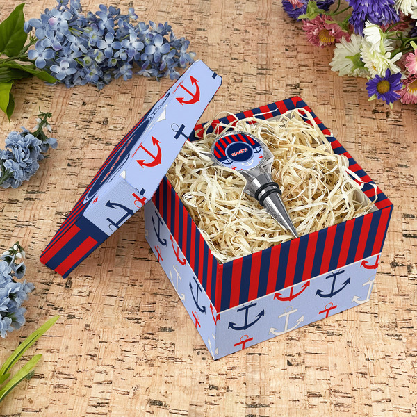 Classic Anchor & Stripes Gift Boxes with Lid - Canvas Wrapped - Medium - In Context