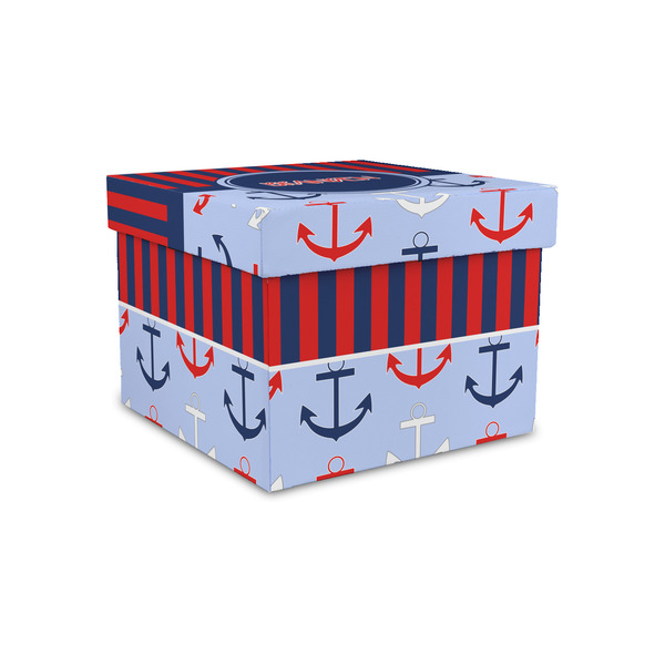 Custom Classic Anchor & Stripes Gift Box with Lid - Canvas Wrapped - Small (Personalized)