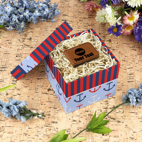 Classic Anchor & Stripes Gift Boxes with Lid - Canvas Wrapped - Small - In Context
