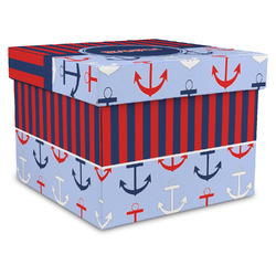 Classic Anchor & Stripes Gift Box with Lid - Canvas Wrapped - X-Large (Personalized)