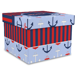 Classic Anchor & Stripes Gift Box with Lid - Canvas Wrapped - XX-Large (Personalized)