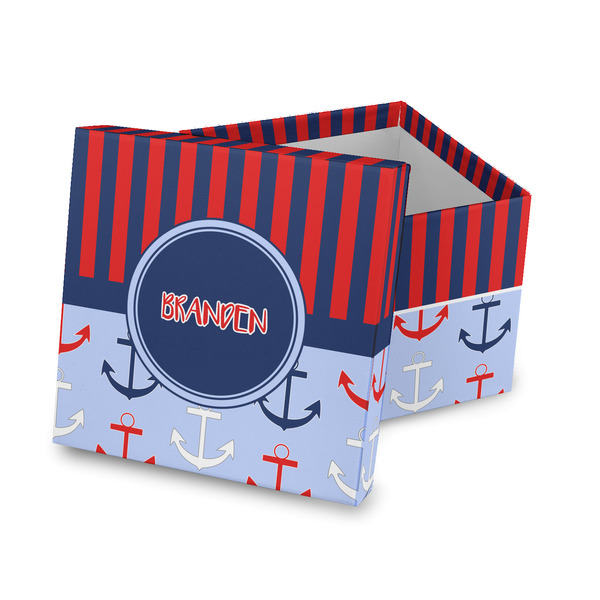 Custom Classic Anchor & Stripes Gift Box with Lid - Canvas Wrapped (Personalized)
