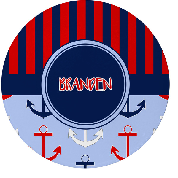 Custom Classic Anchor & Stripes Round Glass Cutting Board - Medium (Personalized)