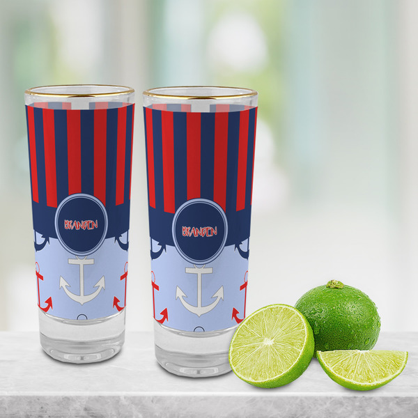 Classic Anchor & Stripes Glass Shot Glass - 2 oz - LIFESTYLE