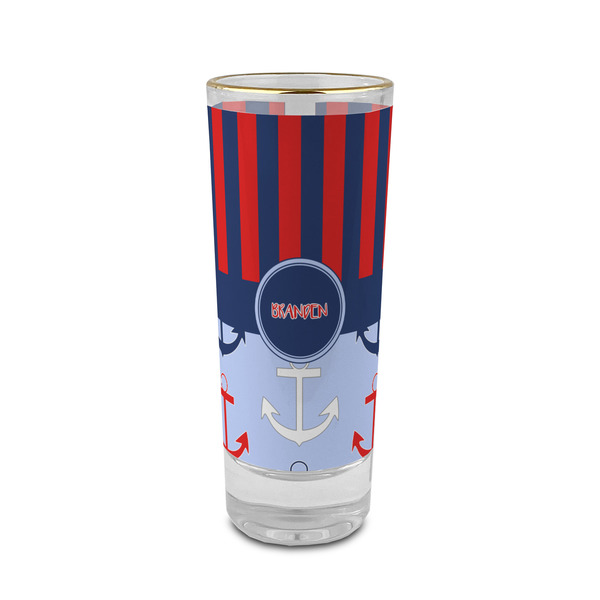 Custom Classic Anchor & Stripes 2 oz Shot Glass - Glass with Gold Rim (Personalized)