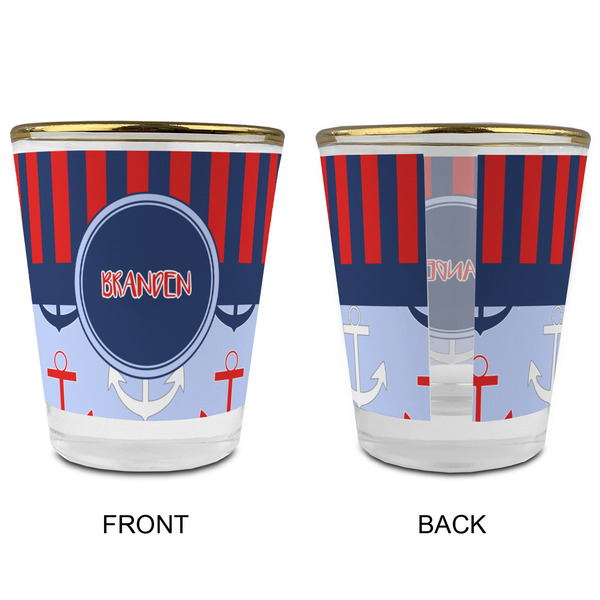 Classic Anchor & Stripes Glass Shot Glass - with gold rim - APPROVAL