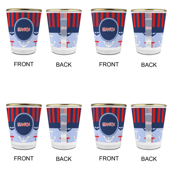 Classic Anchor & Stripes Glass Shot Glass - with gold rim - Set of 4 - APPROVAL