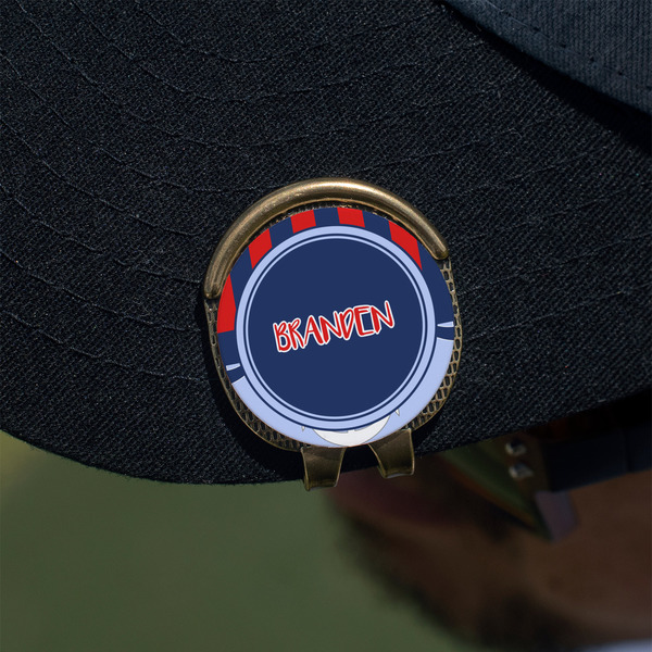 Classic Anchor & Stripes Golf Ball Marker Hat Clip - Gold - On Hat