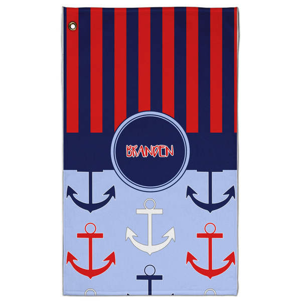 Custom Classic Anchor & Stripes Golf Towel - Poly-Cotton Blend - Large w/ Name or Text
