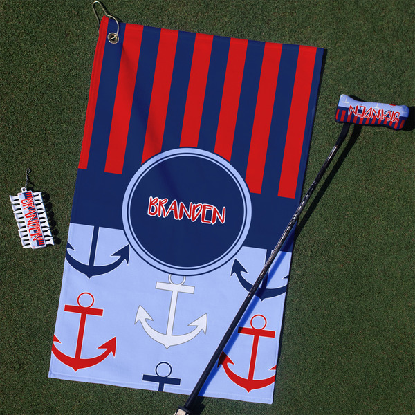 Custom Classic Anchor & Stripes Golf Towel Gift Set (Personalized)