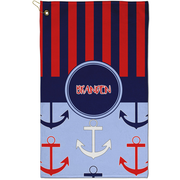 Custom Classic Anchor & Stripes Golf Towel - Poly-Cotton Blend - Small w/ Name or Text