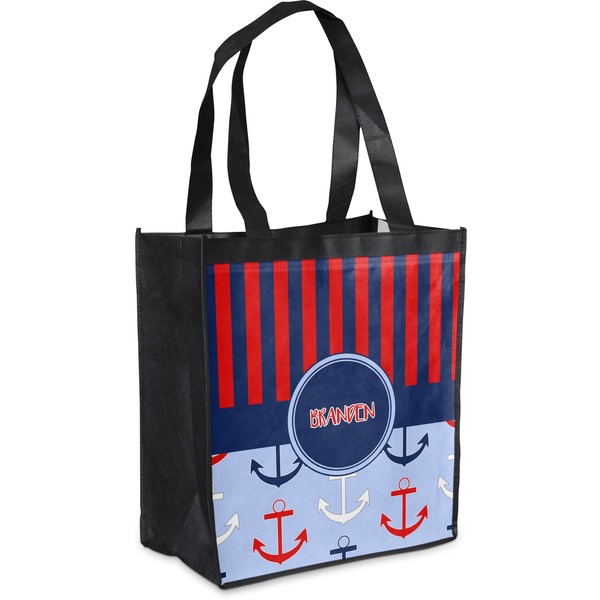 Custom Classic Anchor & Stripes Grocery Bag (Personalized)