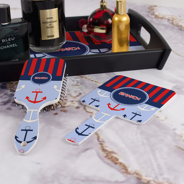 Classic Anchor & Stripes Hair Brush and Hand Mirror - Bathroom Scene