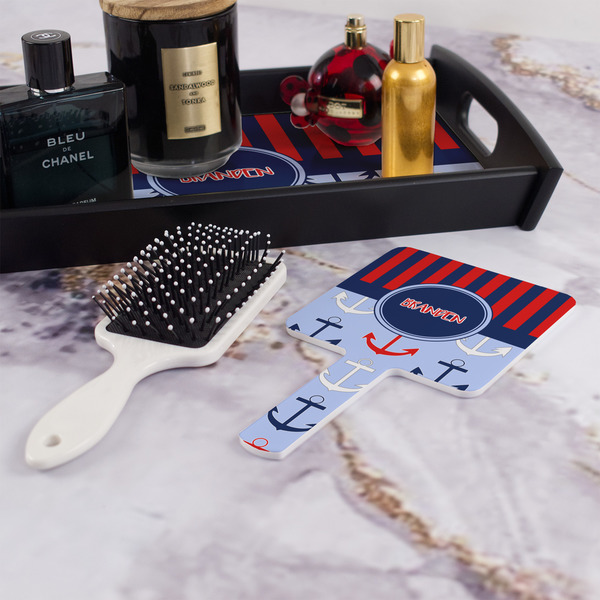 Classic Anchor & Stripes Hand Mirror - With Hair Brush