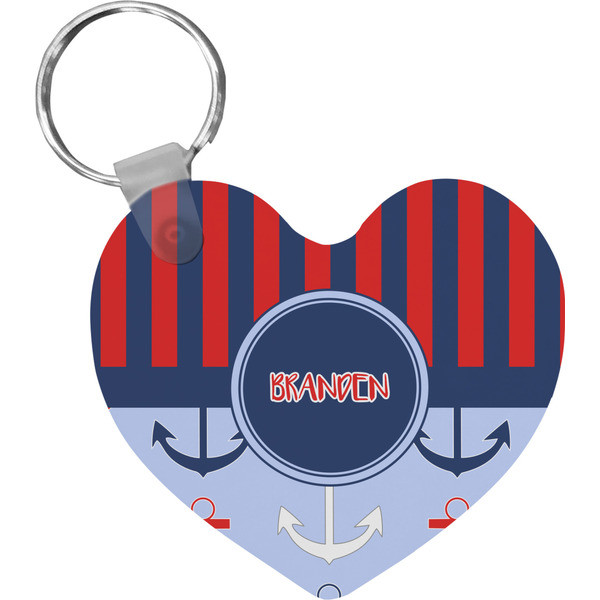 Custom Classic Anchor & Stripes Heart Plastic Keychain w/ Name or Text