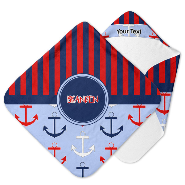 Custom Classic Anchor & Stripes Hooded Baby Towel (Personalized)