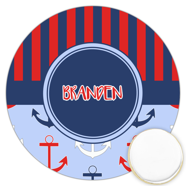 Custom Classic Anchor & Stripes Printed Cookie Topper - 3.25" (Personalized)