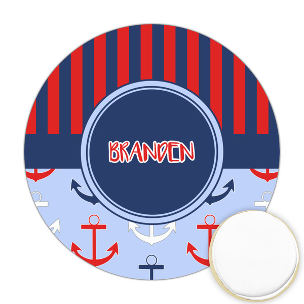 Custom Classic Anchor & Stripes Printed Cookie Topper - Round (Personalized)