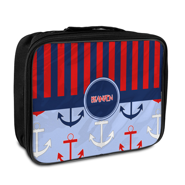 Custom Classic Anchor & Stripes Insulated Lunch Bag w/ Name or Text