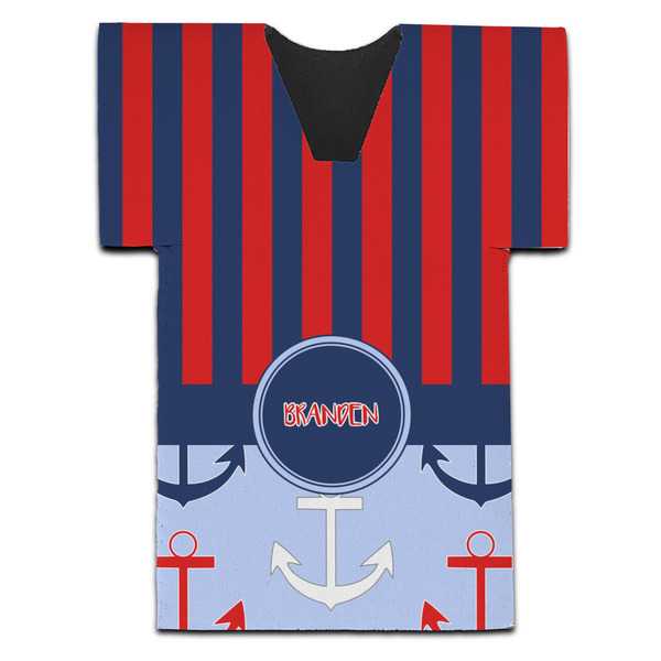 Custom Classic Anchor & Stripes Jersey Bottle Cooler (Personalized)