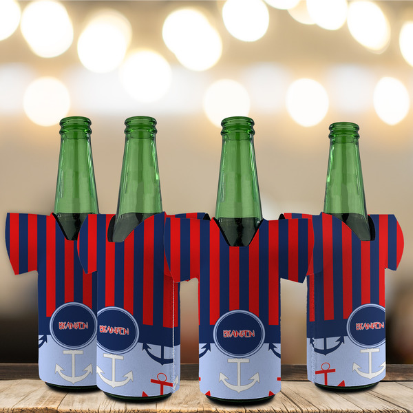 Classic Anchor & Stripes Jersey Bottle Cooler - Set of 4 - LIFESTYLE