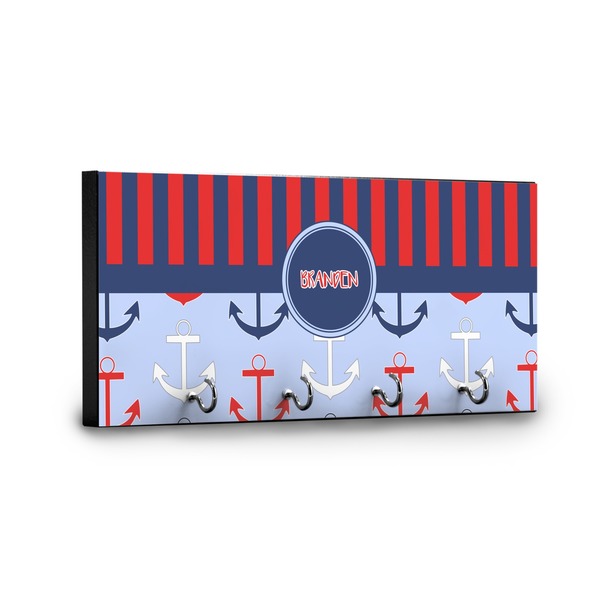 Classic Anchor & Stripes Key Hanger - Front View with Hooks