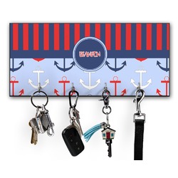 Classic Anchor & Stripes Key Hanger w/ 4 Hooks w/ Name or Text