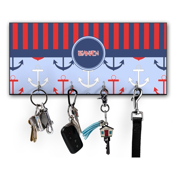 Custom Classic Anchor & Stripes Key Hanger w/ 4 Hooks w/ Name or Text