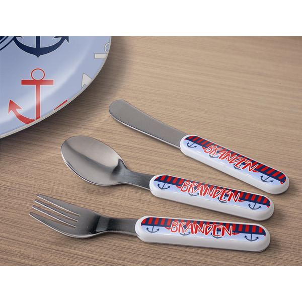 Classic Anchor & Stripes Kids Flatware w/ Plate