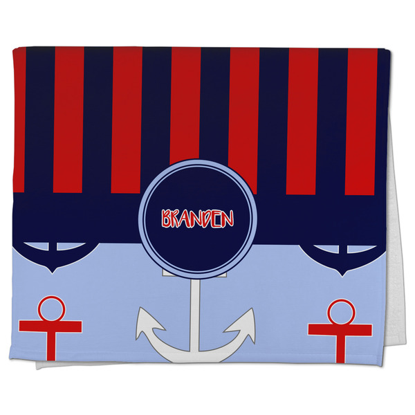 Custom Classic Anchor & Stripes Kitchen Towel - Poly Cotton w/ Name or Text