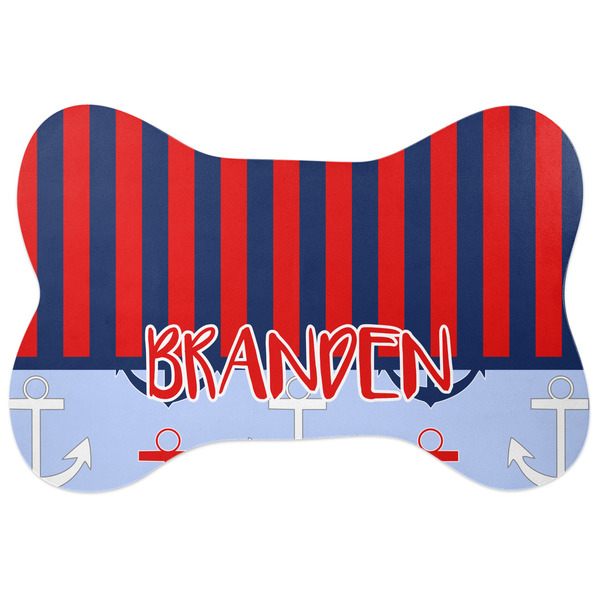 Custom Classic Anchor & Stripes Bone Shaped Dog Food Mat (Personalized)