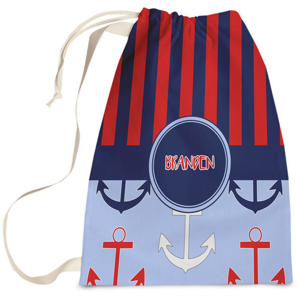 Custom Classic Anchor & Stripes Laundry Bag - Large (Personalized)