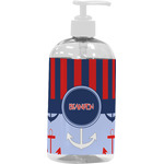 Classic Anchor & Stripes Plastic Soap / Lotion Dispenser (16 oz - Large - White) (Personalized)