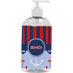 Classic Anchor & Stripes Plastic Soap / Lotion Dispenser (16 oz - Large - White) (Personalized)